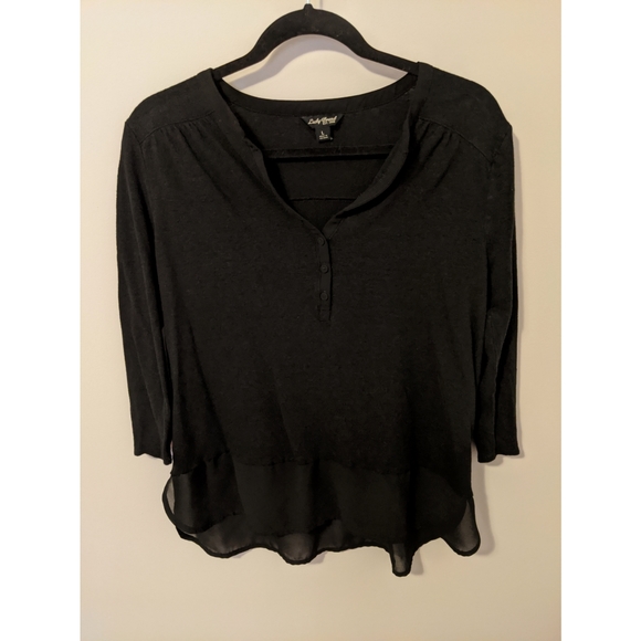 Lucky Brand Tops - Lucky Brand Black Henley Quarter Sleeve Top, L